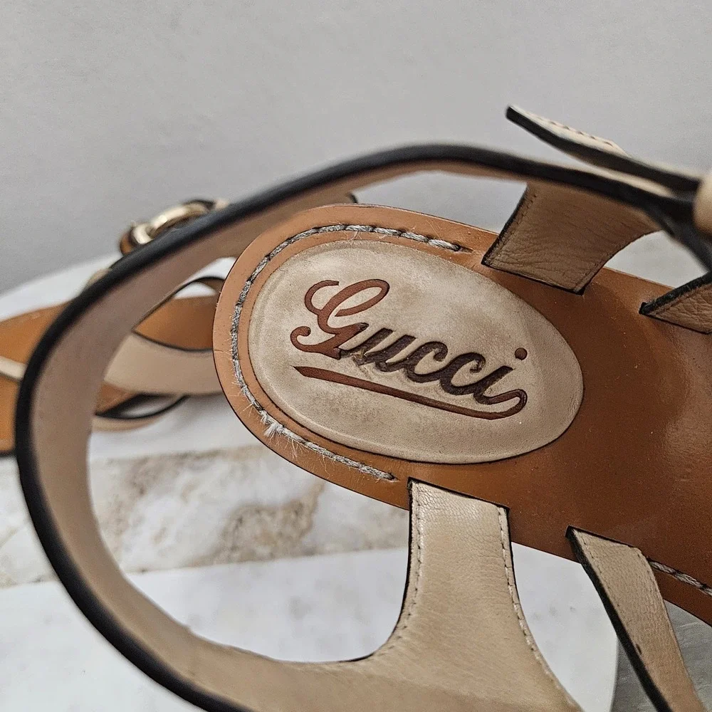 Gucci Brown Leather Thong Sandals Size 37 - US 7 - Picture 6 of 10